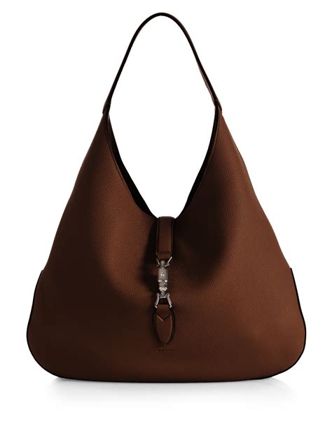 gucci leather hobo small metal logo plaque side shoulder bag|Gucci hobo bag dark brown.